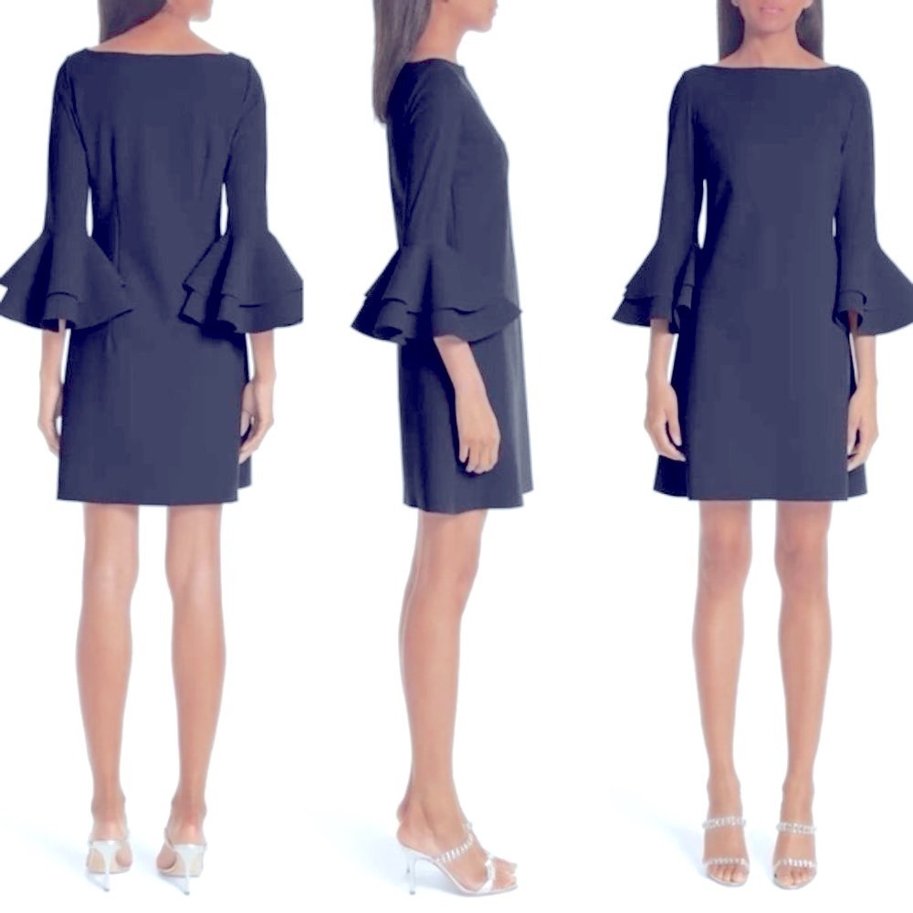 Sz 38 Chiara Boni Natalia embellished Ruffle Bell Sleeve Blue Dress Sz 2= XS